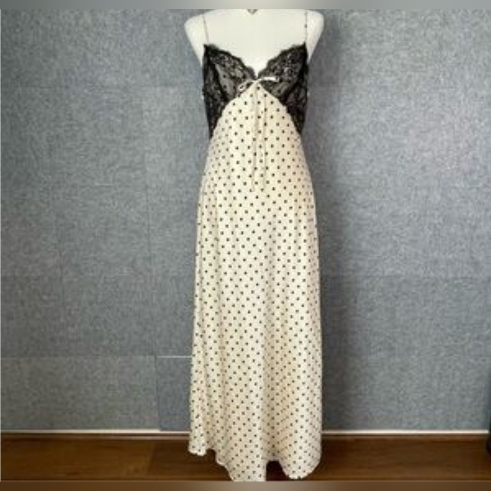 Jessica Simpson Black Lace and White Polka Dot Maxi Dress Size L
